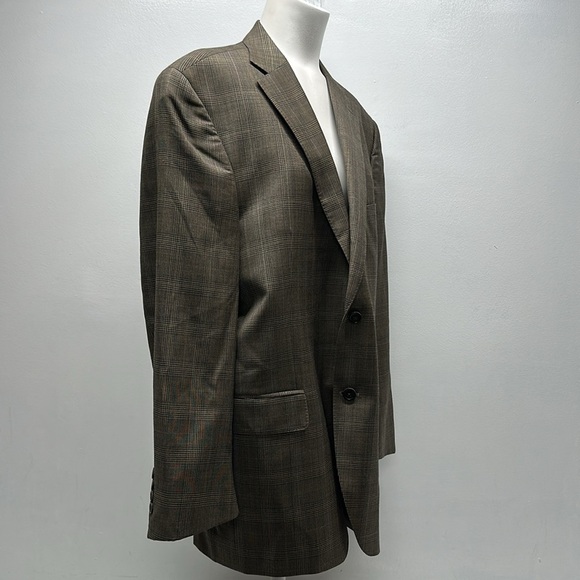 Peter Millar Suit Jacket Blazer Sports Coat Plaid Wool Tan Brown Mens Size 42R - Picture 3 of 11